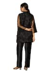 Tasuvure Indes_Black Net Embroidery Applique Floral Stand Fragrant Tunic With Pant  _at_Aza_Fashions