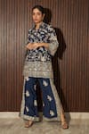 Buy_Tasuvure Indes_Blue Georgette Embroidery Floral Stand Collar Bloom Tunic With Pant _at_Aza_Fashions