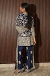 Shop_Tasuvure Indes_Blue Georgette Embroidery Floral Stand Collar Bloom Tunic With Pant _at_Aza_Fashions