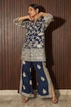 Buy_Tasuvure Indes_Blue Georgette Embroidery Floral Stand Collar Bloom Tunic With Pant _Online_at_Aza_Fashions