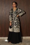 Buy_Tasuvure Indes_Black Georgette Embroidery Floral V Neck Gara Tunic With Skirt  _at_Aza_Fashions