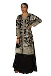 Tasuvure Indes_Black Georgette Embroidery Floral V Neck Gara Tunic With Skirt  _Online_at_Aza_Fashions