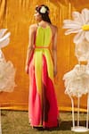 Shop_Tasuvure_Yellow Pleated Polyester Colorblocked Finella Cape Maxi Dress _at_Aza_Fashions