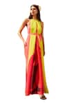 Tasuvure_Yellow Pleated Polyester Colorblocked Finella Cape Maxi Dress _Online_at_Aza_Fashions