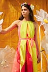 Buy_Tasuvure_Yellow Pleated Polyester Colorblocked Finella Cape Maxi Dress _Online_at_Aza_Fashions