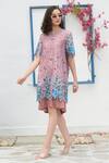 Buy_Tasuvure_Pink Cotton, Lace Embroidery Round Neck Myra Mesh Iris Blossom Short Dress_at_Aza_Fashions