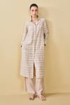 Buy_Grassroot By Anita Dongre_Beige Bamberg Linen Hand Block Printed Geometric Wilderness Kurta And Pant Set _at_Aza_Fashions