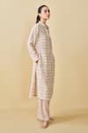 Shop_Grassroot By Anita Dongre_Beige Bamberg Linen Hand Block Printed Geometric Wilderness Kurta And Pant Set _Online_at_Aza_Fashions