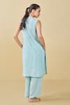 Shop_Grassroot By Anita Dongre_Blue Modal Silk Hand Block Printed Floral V Sunshade Kurta And Pant Set _at_Aza_Fashions