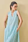 Grassroot By Anita Dongre_Blue Modal Silk Hand Block Printed Floral V Sunshade Kurta And Pant Set _at_Aza_Fashions