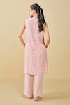 Shop_Grassroot By Anita Dongre_Peach Modal Silk Hand Block Printed Floral V Sunshade Kurta And Pant Set _at_Aza_Fashions