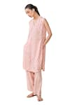 Grassroot By Anita Dongre_Peach Modal Silk Hand Block Printed Floral V Sunshade Kurta And Pant Set _at_Aza_Fashions