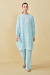 Buy_Grassroot By Anita Dongre_Blue Modal Silk Hand Block Printed Tree Round Breeze Kurta And Pant Set _at_Aza_Fashions