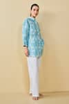 Shop_Grassroot By Anita Dongre_Blue Bamberg Linen Hand Block Printed Deer Collar Chital Shirt _Online_at_Aza_Fashions