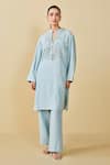 Buy_Grassroot By Anita Dongre_Blue Hemp Embroidery Anchor Stitchline Peek Into The Trees Kurta And Pant Set _at_Aza_Fashions