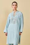 Grassroot By Anita Dongre_Blue Hemp Embroidery Anchor Stitchline Peek Into The Trees Kurta And Pant Set _Online_at_Aza_Fashions