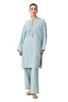 Buy_Grassroot By Anita Dongre_Blue Hemp Embroidery Anchor Stitchline Peek Into The Trees Kurta And Pant Set _Online_at_Aza_Fashions