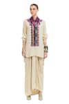 Buy_Aseem Kapoor_Beige Natural Crepe Placement Embroidery Atri Tribal Placket Shirt _Online_at_Aza_Fashions