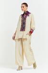 Buy_Aseem Kapoor_Beige Crepe Sequins, Beads, Atri Tribal Embroidered Placket Shirt With Pant _at_Aza_Fashions