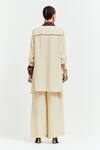 Shop_Aseem Kapoor_Beige Crepe Sequins, Beads, Atri Tribal Embroidered Placket Shirt With Pant _at_Aza_Fashions