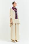Buy_Aseem Kapoor_Beige Crepe Sequins, Beads, Atri Tribal Embroidered Placket Shirt With Pant _Online_at_Aza_Fashions