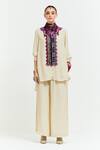 Aseem Kapoor_Beige Crepe Sequins, Beads, Atri Tribal Embroidered Placket Shirt With Pant _at_Aza_Fashions
