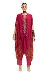Buy_Aseem Kapoor_Pink Crepe Embroidery Round Neck Ritu Placket Kaftan With Trouser _at_Aza_Fashions