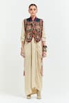 Buy_Aseem Kapoor_Beige Gilet Silk Embroidery Zuri Resham Thread Draped Skirt Set  _Online_at_Aza_Fashions