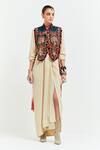 Shop_Aseem Kapoor_Beige Gilet Silk Embroidery Zuri Resham Thread Draped Skirt Set  _Online_at_Aza_Fashions