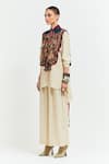 Shop_Aseem Kapoor_Beige Gilet Silk Zuri Boho Resham Thread Flared Trouser Set  _Online_at_Aza_Fashions