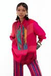 Shop_Aseem Kapoor_Pink Crepe Beads Collared Atri Collage Print Embellished Shirt _Online_at_Aza_Fashions