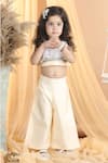 The little celebs_Beige Silk Hand Embroidered Beads Crop Top And Palazzo Set _Online_at_Aza_Fashions