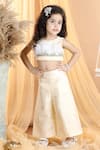 Buy_The little celebs_Beige Silk Hand Embroidered Beads Crop Top And Palazzo Set _at_Aza_Fashions