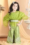 Buy_The little celebs_Green Silk Embroidered Floral Pleated Sleeve Top And Pant Set _at_Aza_Fashions