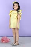 The little celebs_Yellow Scuba Solid Ruffled Sleeve A-line Dress _at_Aza_Fashions