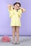 Buy_The little celebs_Yellow Scuba Solid Ruffled Sleeve A-line Dress _at_Aza_Fashions