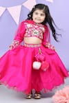 Shop_The little celebs_Pink Silk Embroidered Floral Sequins Blouse Lehenga Set _Online_at_Aza_Fashions