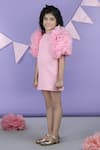 Buy_The little celebs_Pink Imported Crepe Solid Ruffled Sleeve Dress 