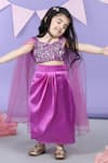 Buy_The little celebs_Purple Satin Embroidered Sequins Top And Dhoti Skirt Set _Online_at_Aza_Fashions