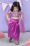 Buy_The little celebs_Purple Satin Embroidered Sequins Top And Dhoti Skirt Set _at_Aza_Fashions