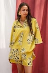 Buy_Jodi_Yellow Mangalgiri Cotton Print Jaipur Bloom Collar Neck Toddy Shirt _at_Aza_Fashions