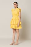 Samyukta Singhania_Yellow Derby Cotton Solid V Neck Amalfi Layered Short Dress _Online_at_Aza_Fashions