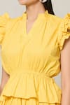 Buy_Samyukta Singhania_Yellow Derby Cotton Solid V Neck Amalfi Layered Short Dress _Online_at_Aza_Fashions