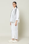 Buy_Naintara Bajaj_White Cotton Stripe Monochrome Captain Contrast Detailed Shirt With Pant_Online_at_Aza_Fashions