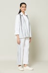 Shop_Samyukta Singhania_White Cotton Stripe Monochrome Captain Contrast Detailed Shirt With Pant _Online_at_Aza_Fashions