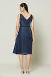 Shop_Samyukta Singhania_Blue Cotton Embroidery V-neck Moulin Rouge Drape Short Dress _at_Aza_Fashions