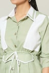 Samyukta Singhania_Green Cotton Collared Contrast Pannel Shirt With Pant _Online_at_Aza_Fashions