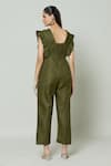 Shop_Samyukta Singhania_Green Cotton Square Palm Spring Pleat Detailed Jumpsuit _at_Aza_Fashions