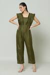 Buy_Samyukta Singhania_Green Cotton Square Palm Spring Pleat Detailed Jumpsuit _Online_at_Aza_Fashions