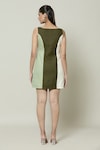 Shop_Naintara Bajaj_Green Cotton Sweetheart Color Block Short Dress_at_Aza_Fashions